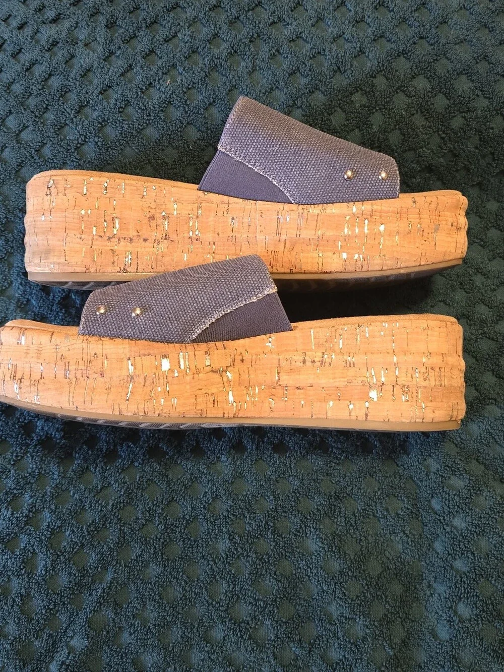 White Mountain Blue-Gray Canvas Cork Platform Slide Sandals